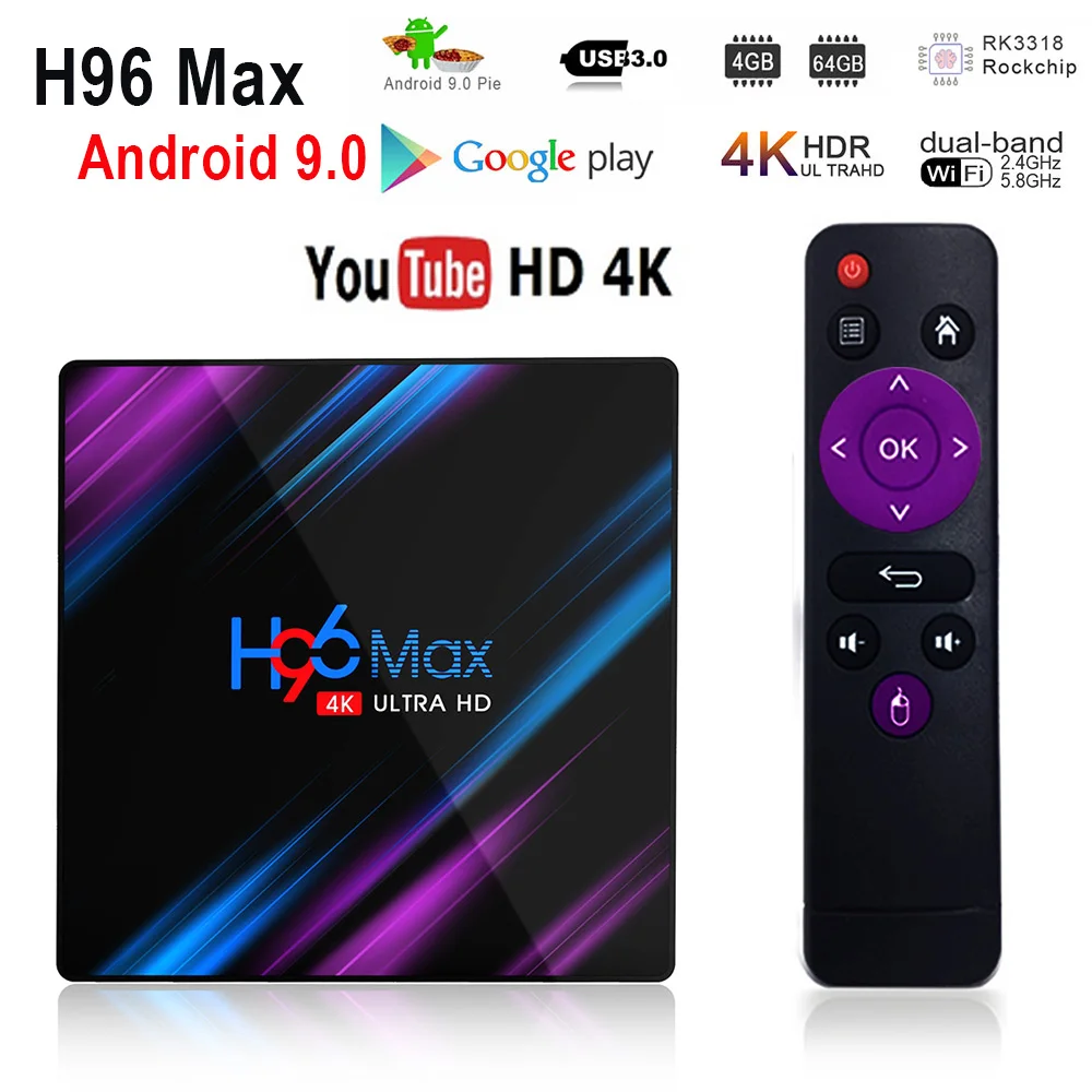 

New H96 MAX RK3318 Smart TV Box Android 9.0 4GB RAM 64GB ROM 4K WiFi Media Player Google Voice Assistant Support Netflix Youtube