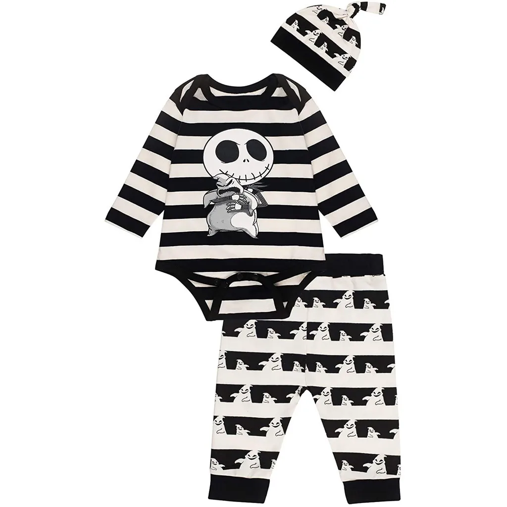Party-wear Clothes Newborn Infant Baby Boys Costume Suits Cartoon Romper Pants Hat Halloween Skull Outfits Set детская одежда