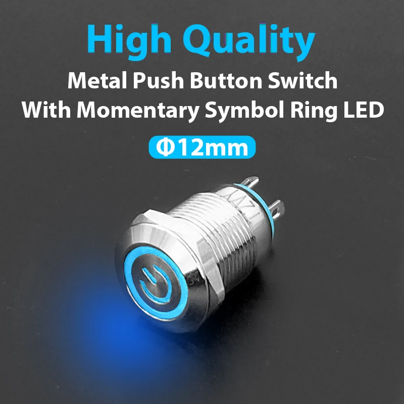 

1pc 12mm Metal Push Button Switch Flat Head Power LOGO 3-220V Self-reset Momentary Waterproof Car Auto Eng