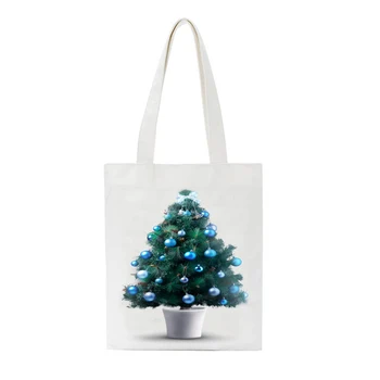 

SCCFMM Women Shopping Shopper Bag Ladies Canvas Christmas Tree Print HandBag Female Student Totes Beach Bag Girls Shoulder Bag