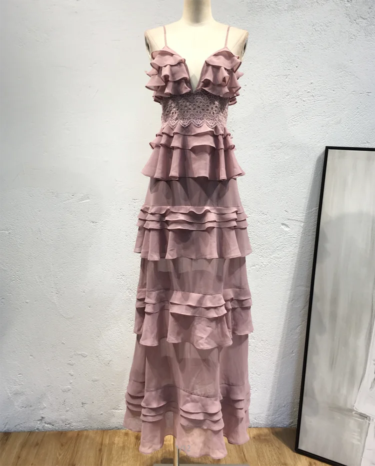 Черное/Mauve многослойное платье макси на бретельках с оборкой из прозрачного кружева с многослойной вставкой, Длинное Пышное Платье с глубоким вырезом, шифоновое праздничное платье