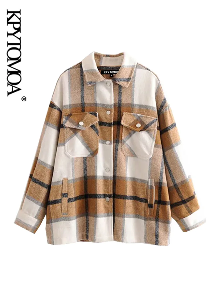 Vintage Stylish Pockets Oversized Plaid 