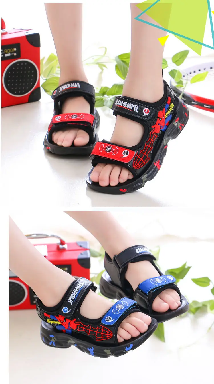 children's sandals Disney Summer Kids Sandal Baby Boys Cartoon Spiderman Print Sandals Sport Pu Leather Girls Soft Toddler Beach Sandals EUR 23-38 girl princess shoes