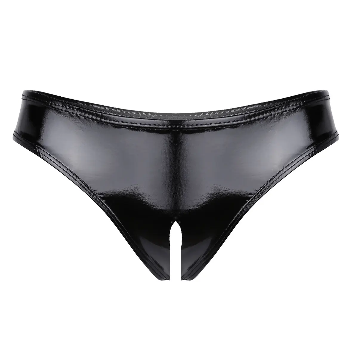 Womens Leather Crotchless Bikini Brief Open butt Mini Knicker Underwear Panty