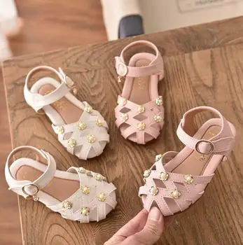 

Toddlers Girls Sandals Cute Soft Kids Summer Sandals Closed Toe Children Beach Shoes Princess Sweet Cut-outs Pearl Sandals
