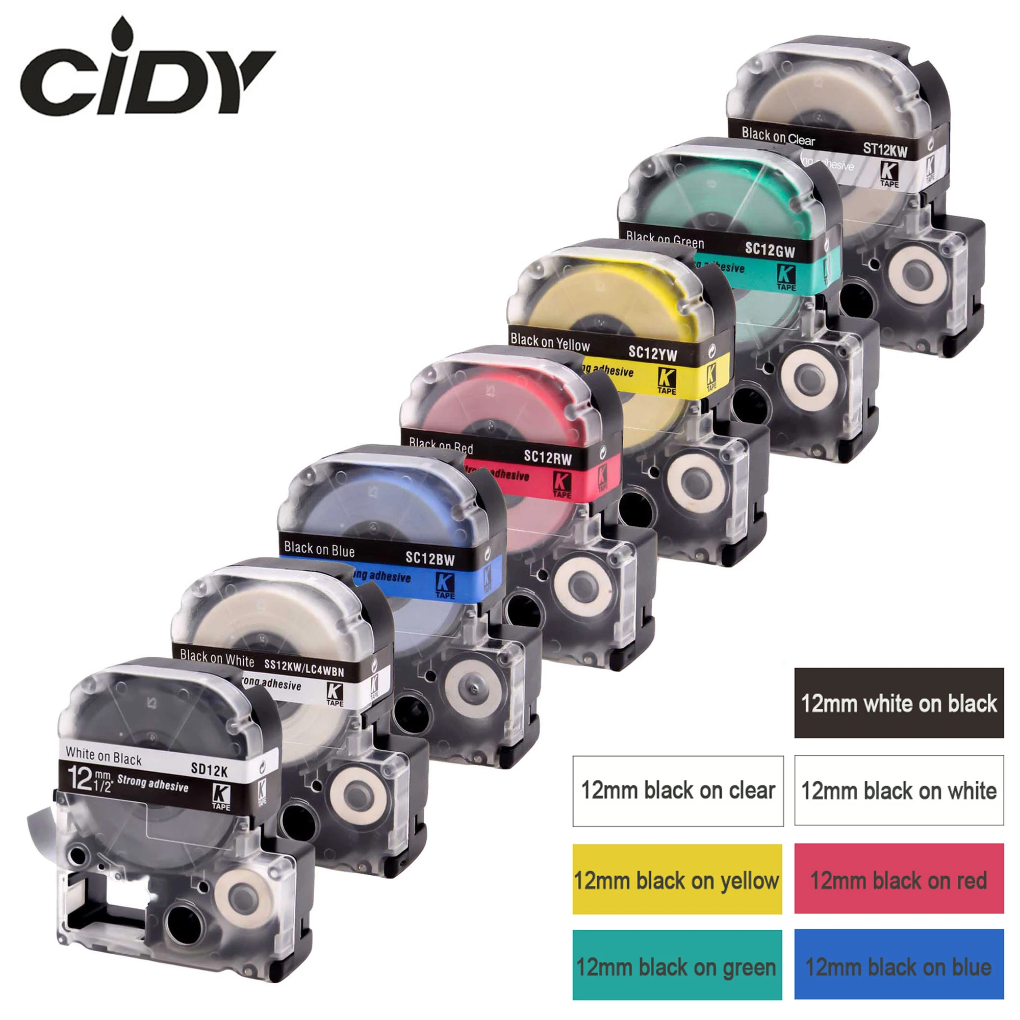 7 рулонов 12 мм ST12KW SS12KW SD12KW SC12GW SC12YW SC12BW SC12RW ламинированная лента для kingjim/epson label maker