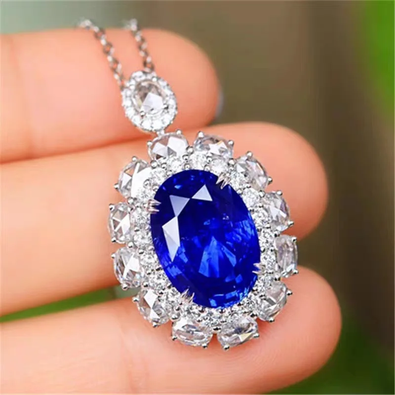 Simulation Sapphire Zircon Pendant Necklaces for Women Elegant Oval White CZ Flower Shape Finger Rings Party Jewelry | Украшения и