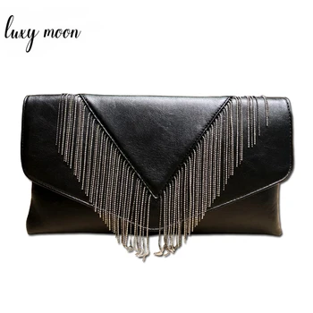 

Black Tassel Envelop Clutch Bag Soft Leather Shoulder Bag for Women Wedding Clutch Purse Large Capacity Female Handbag ZD1702