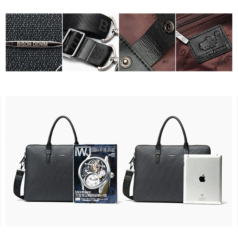 BISON DENIM модная роскошная мужская сумка из спилка деловой мужской портфель для