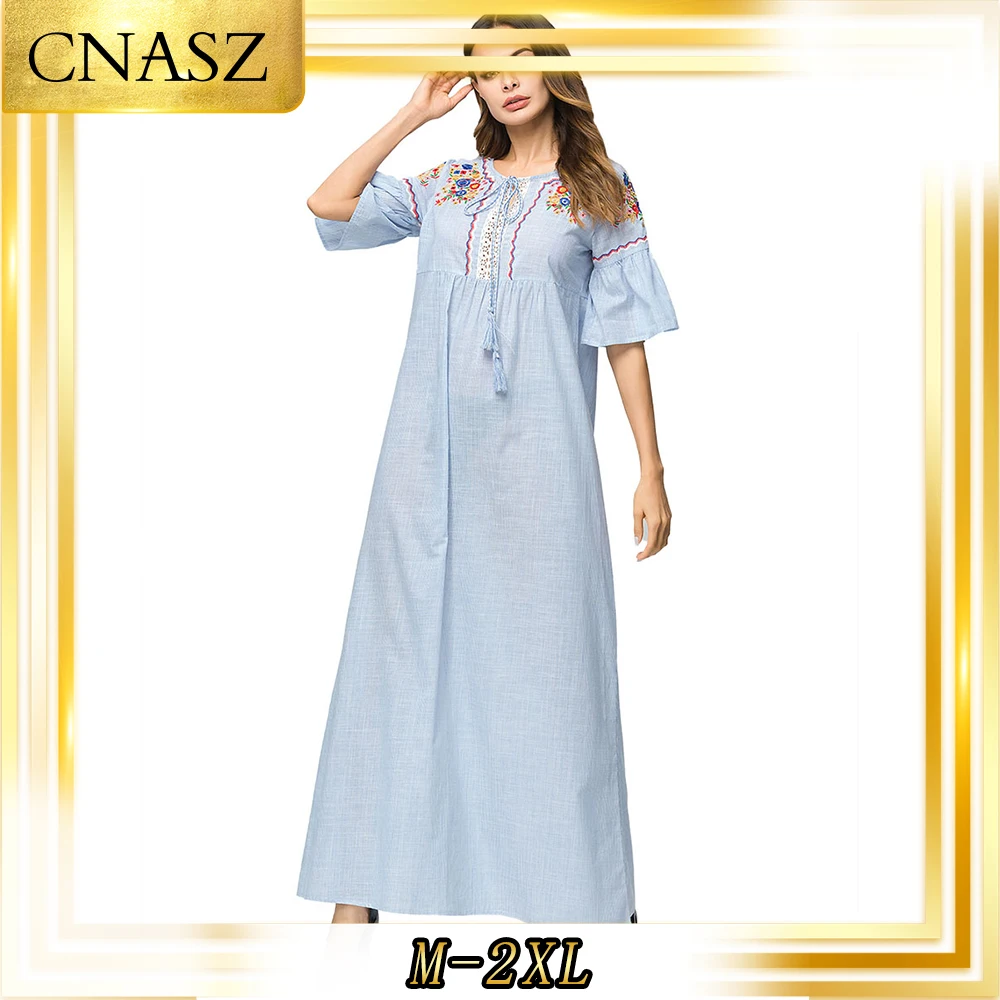 

Vetement Femme 2019 Moroccan Kaftan Gown Fashion Simple Abaya Turkish Fashion Long Ethnic Embroidere Dress