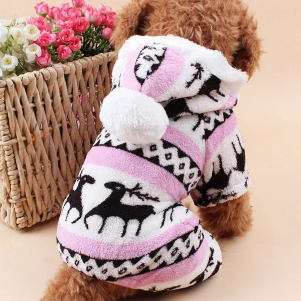 Розовый Pet Dog Dress Pattern Coral Snowflake And Soft Winter Clothes Chihuahua Puppy Clothes Velvet Deer Dogs Autumn Fleece Christmas - Цвет: Розовый