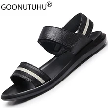 Новинка года; стильные мужские сандалии; Летняя обувь; повседневные Модные мужские сандалии из натуральной кожи с буком; сандалии на платформе; мягкие уличные мужские сандалии