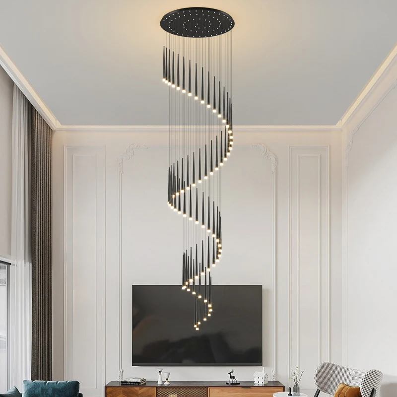 

Modern large rotary staircase chandelier duplex attic living room lamp hotel lobby long line hanging decorative Chandelier