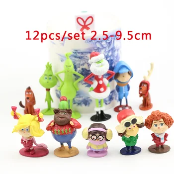 

12pcs/set Grinch Cartoon Movie Action Figure Doll Toy Grinch Max Dog Anime Figure PVC Model Stole Christmas Gift for Kids