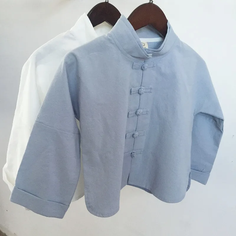 Poetry Bai Luo Children Autumn New Style Chinese Costume Baby Chinese-style Chinese Clothing BOY'S Long Sleeve Cotton Frog Tops