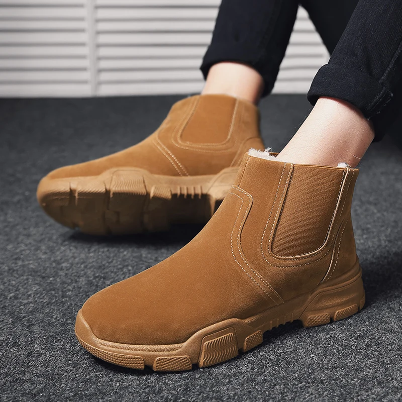 Men Snow Boots Plush Keep Warm Ankle Boots for Men Casual Shoes Comfortable Hard-wearing Slip-on Fur Warm Ankle Boots AODLEE