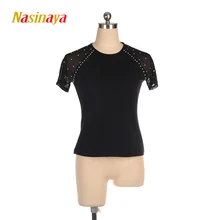 Подгонянная футболка для фигурного катания, топы для девочек, женщин, взрослых, тренировка для соревнований по фигурному катанию, гимнастика с коротким рукавом, сетка