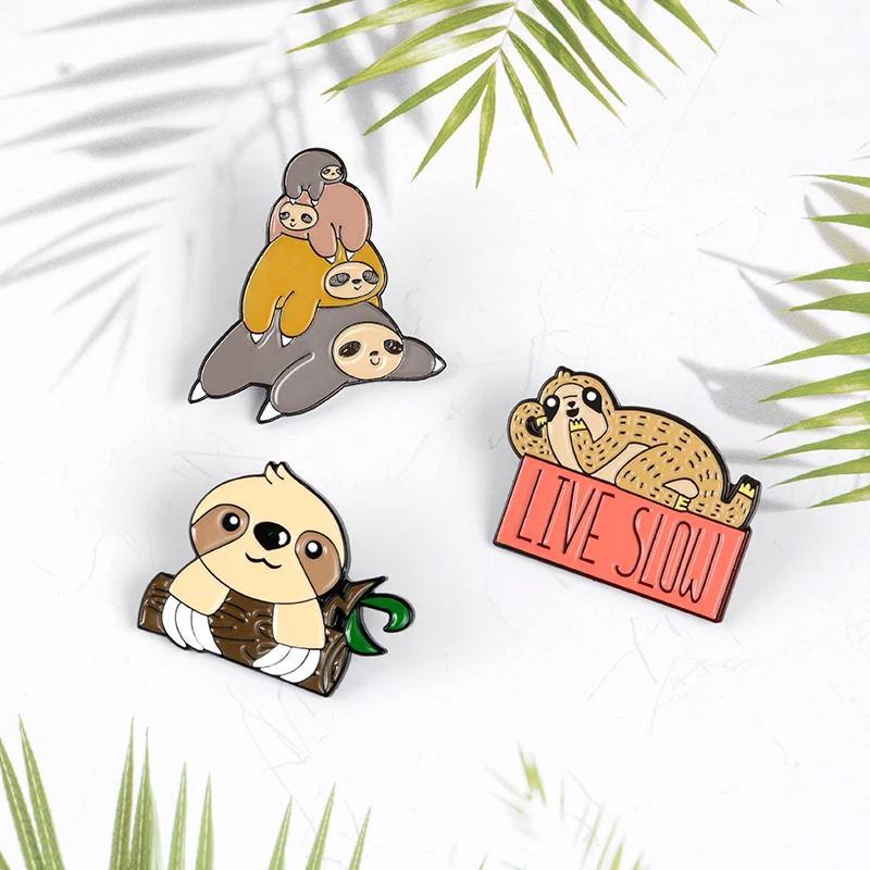 

Happy Sloth Enamel Pins Cartoon Animal Sloth Koala Collection Brooches Backpack Clothes Lapel Pin Badge Gift for Kids Friends