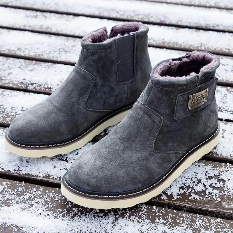 Мужские зимние ботинки; удобные мужские ботинки; Мужская обувь из хлопка; Зимняя Теплая мужская обувь из плюша; нескользящие ботильоны; Zapatos; botas hombre - Цвет: Gray