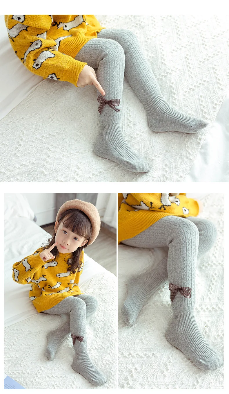 Autumn winter plus velvet thickening children pantyhose kids baby girls tights bow warm baby girl stockings