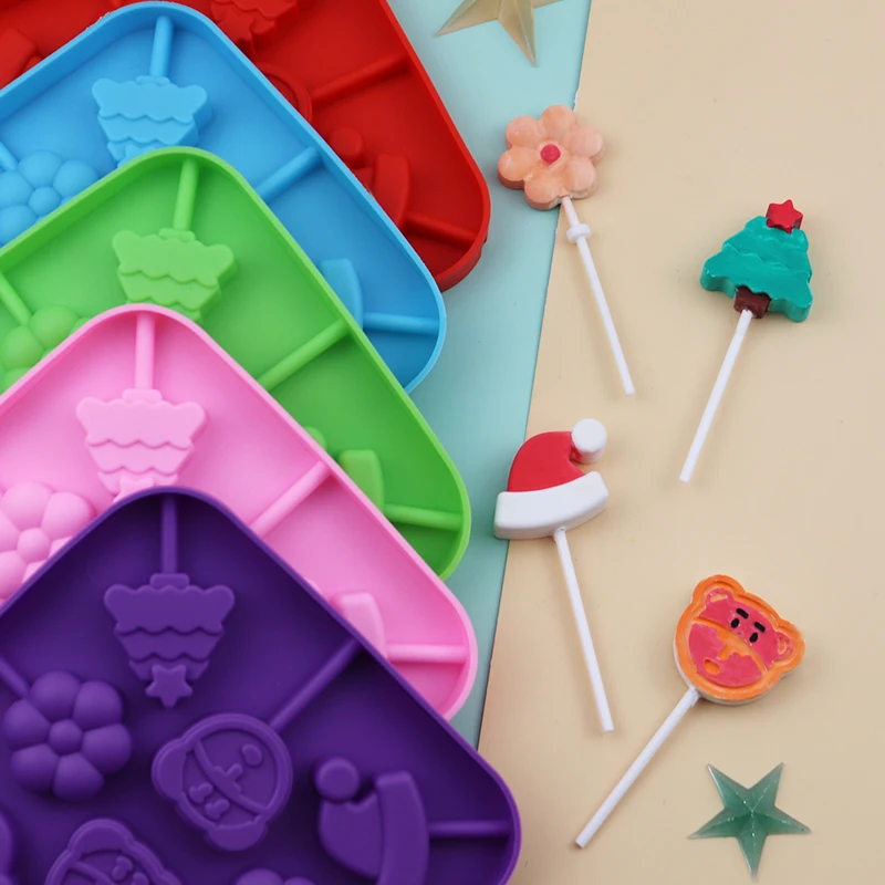 

8 Even Christmas Series Tree Hat Little Flower Lollipop Silicone Mold Kitchen Tool Baking DIY Homemade Handmade Lollipop Mold