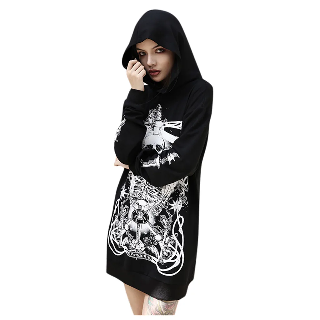 Hoodies And Sweatshirts Women Loose Gothic Punk Long Sleeve Hoodie O-Neck Sweatshirt Print Tops Casual Blouse Sudadera Mujer