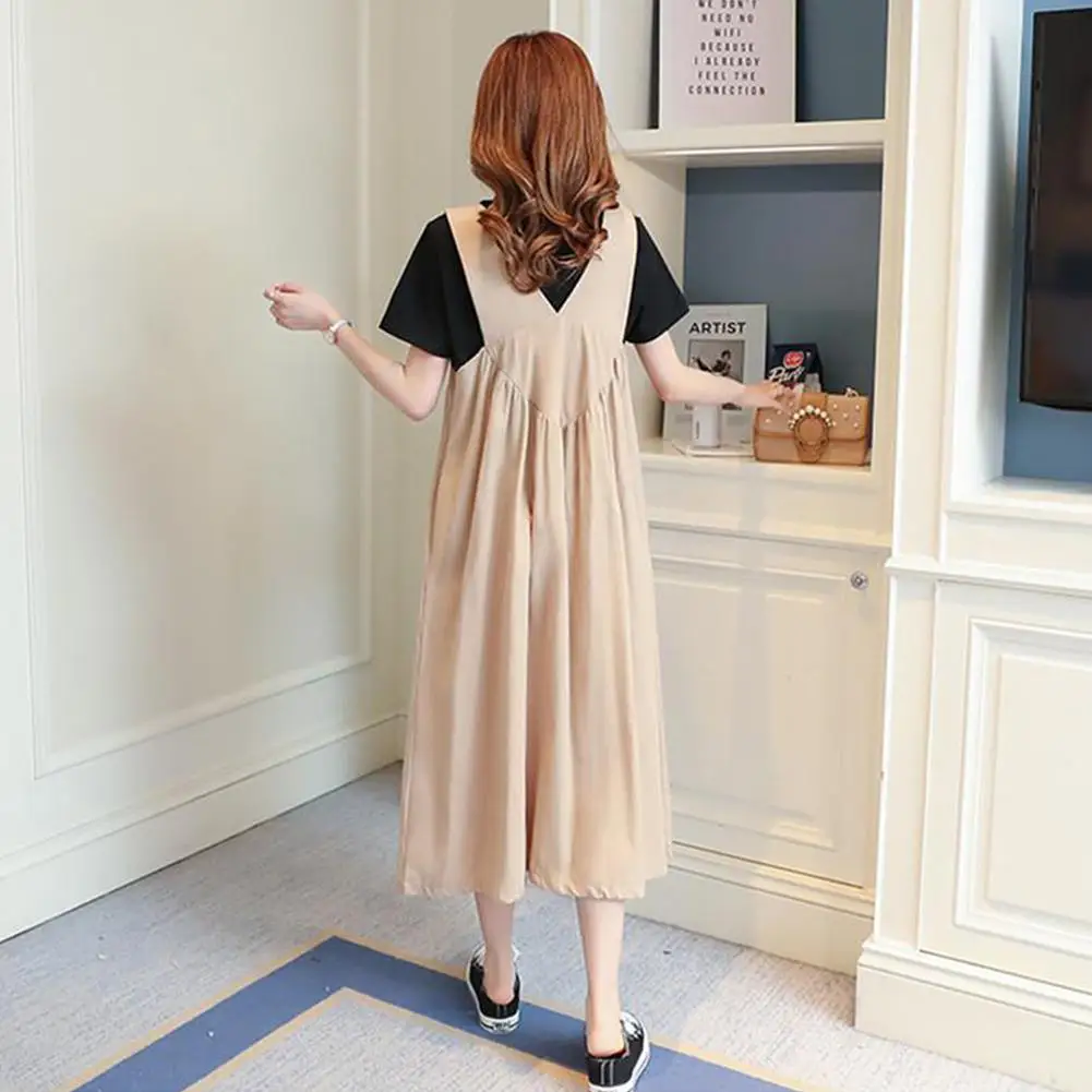 2Pcs/Set Maturity Dress Set Suspender Skirt and Short Sleeve T-shirt Set for Pregnant Woman