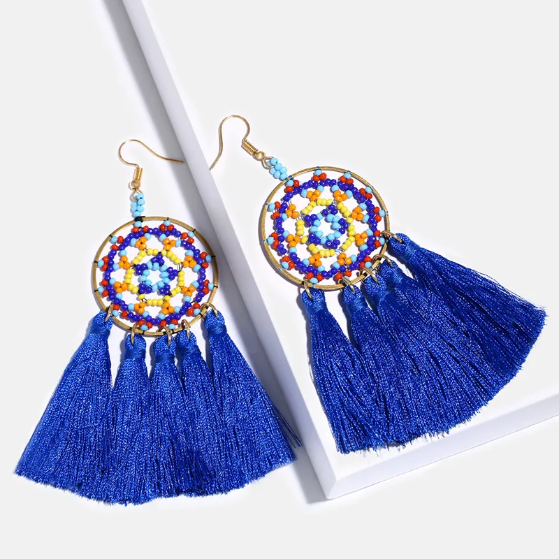 Boho ручной работы кисточки бахрома Висячие серьги для женщин этнические длинные