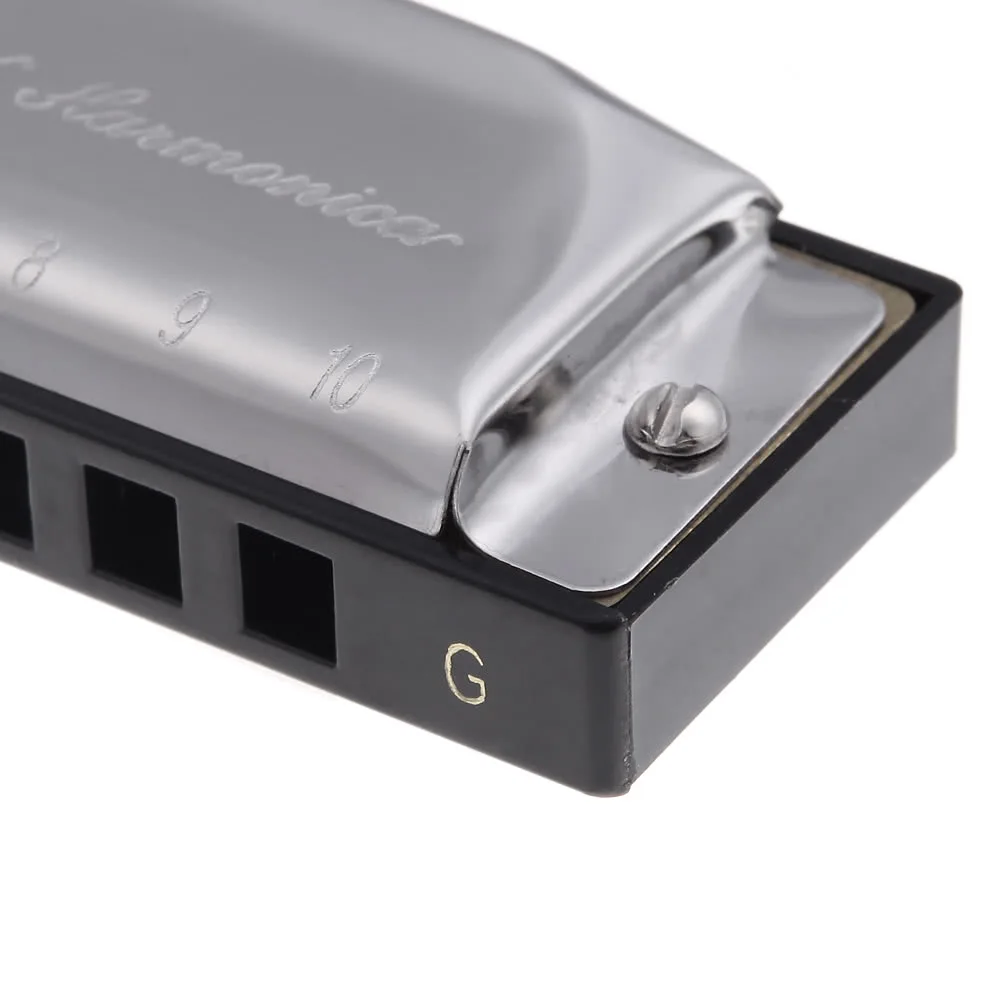 Swan Diatonic Harmonica 10 Holes Blues Harp Mouth Organ Key of G Reed Instrument with Case Silver