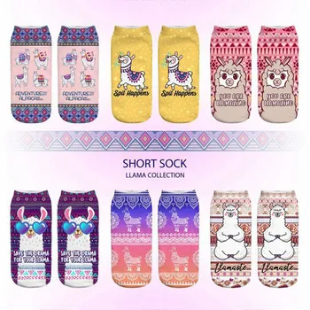 

3D Digital Printing Alpaca Female Socks Adult Invisible Socks Magic Socks Ankle Socks 3D Printing Socks For Female