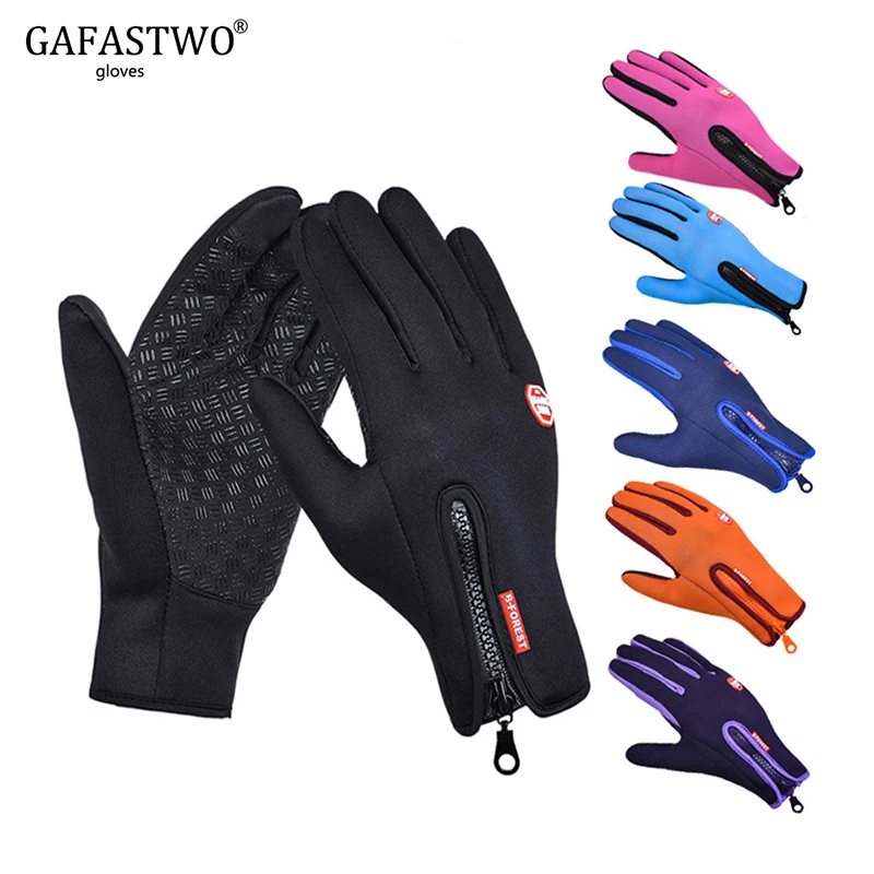 Зимние теплые мужские перчатки с сенсорным экраном, лыжные женские водонепроницаемые непромокаемые модные уличные ветрозащитные спортивные перчатки для верховой езды на молнии для женщин