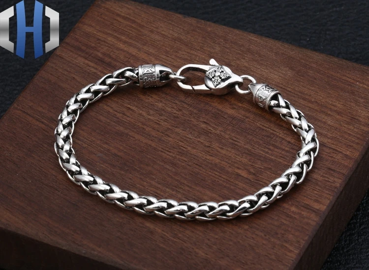 S925 Стерлинговое Серебро модный тренд дикий тайский серебряный браслет Ваджра шесть символов мантра веревка для мужчин и женщин