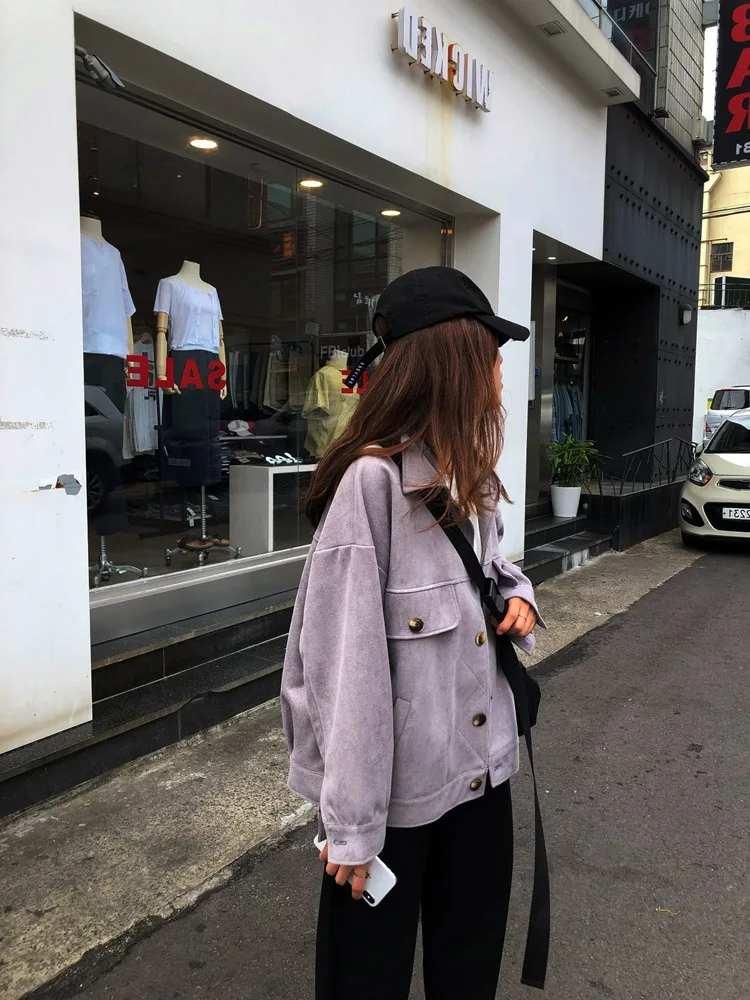 

Suede Motorcycle Jacket Loose Casual Unisex Short Jacket Women's