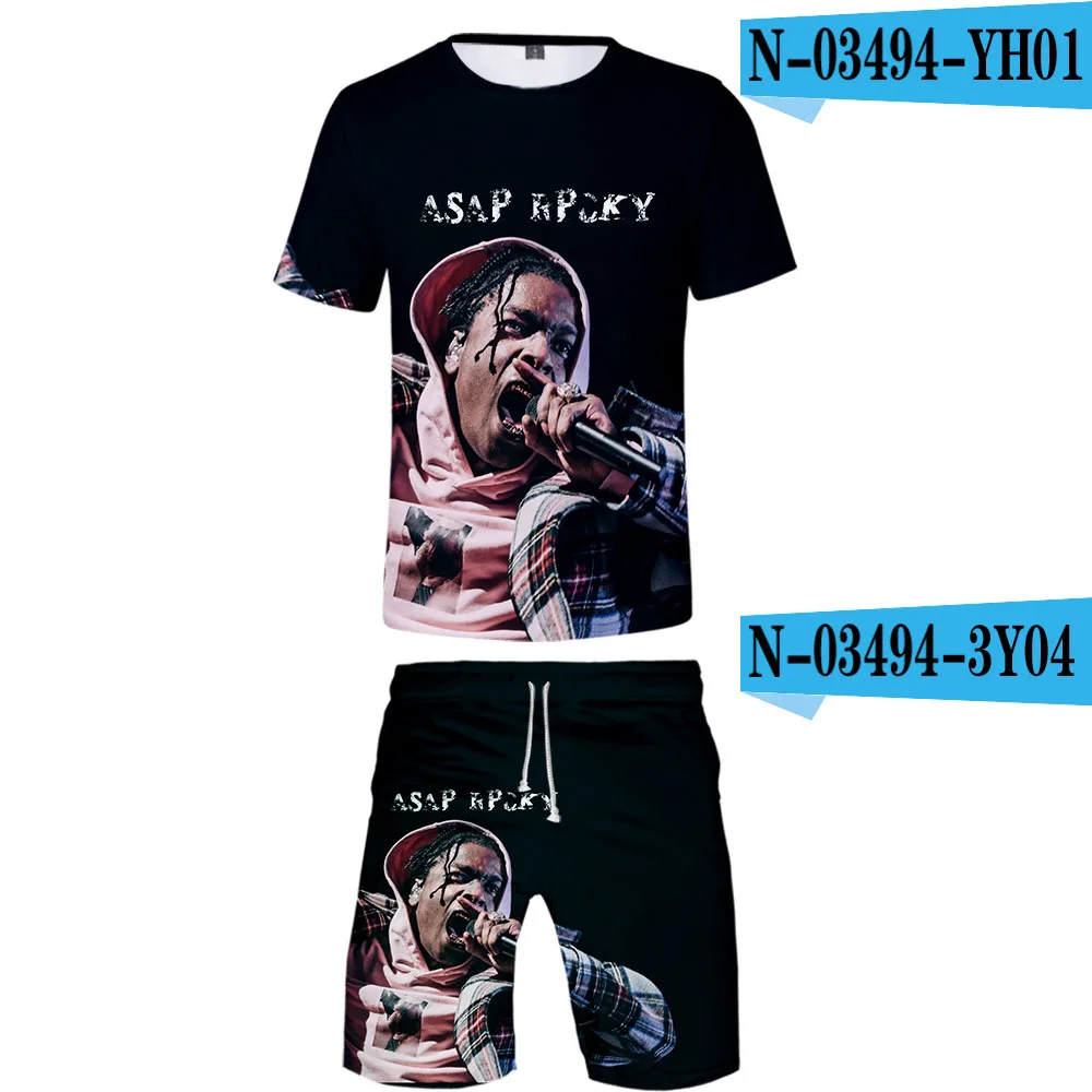 ASAP ROCKY/Коллекция года; модный костюм для косплея с 3D принтом; повседневные футболки с короткими рукавами+ шорты на весну-лето; Повседневные детские шорты - Цвет: Небесно-голубой