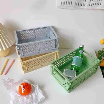 

1pc Collapsible Crate Plastic Folding Storage Box Basket Utility Pen Case Desktop Holder Home Use Student Supplies