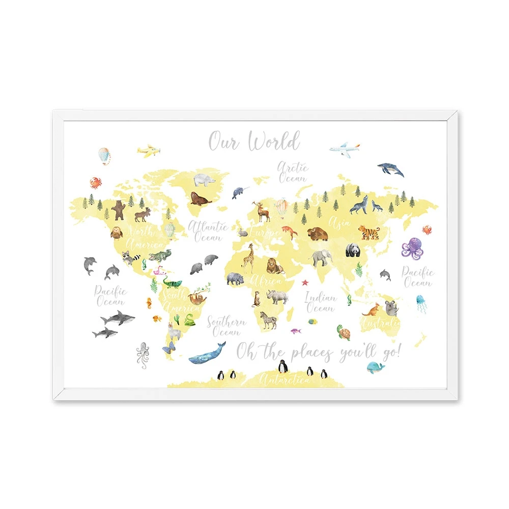 Educational-Animal-World-Map-Picture-Children-Poster-Nursery-Wall-Art-Canvas-Print-Painting-Baby-Kid-Bedroom (9)