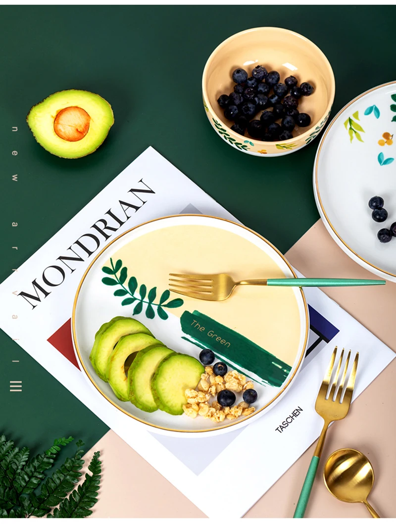Нордический Творческий листовой керамический Обеденный набор, круглые Тарелки и блюда, обеденные тарелки, посуда, чаша для завтрака, товары для дома, кухни