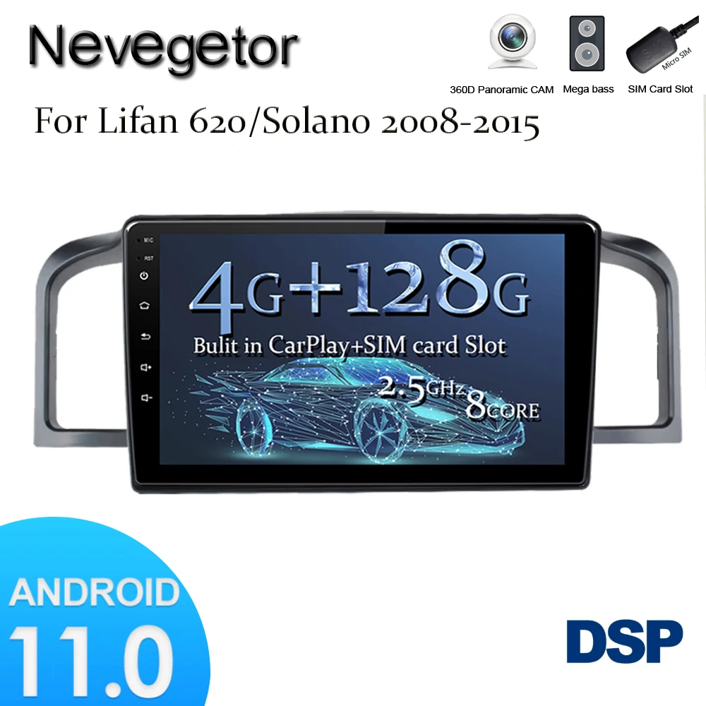 Car Navigation Gps 9 inch Android 11 Octa core Support Mirror link 2DIN car Radio multimedia video Player for Lifan 620/Solano | Автомобили