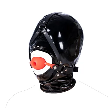 Fetish Slave Role Play Hood and Silicone Mouth Gag with Hole for Bdsm Bondage Low Temperature Candle Flirting Adults Sex Games 3