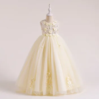 

Girls Beaded Ivory Appliques Lace Tulle Maxi Ball Gown Kids First Communion Frocks Floor Length Evening Party Dresses 8 10 12 Y
