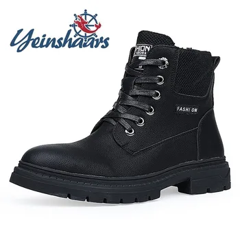 

Mens Leather Boots Martinr Non-Slip Thick soled Motorcycle Boots Fashion Brand Comfortable Outdoor Shoes Leisure Walk Sneakers