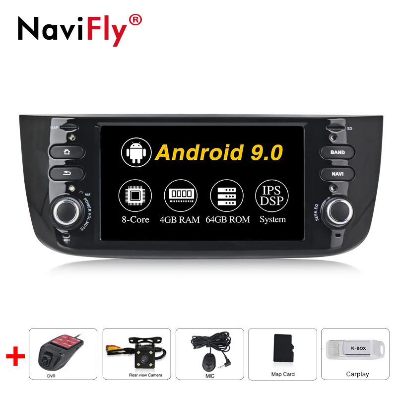 NaviFly DSP 4 Гб+ 64 Гб 6," Android 9 автомобиль радио плеер gps Wi-Fi Canbus для FIAT Punto 199 310/Linea 323 2012 2013 - Color: 4-64-Cam-DVR-Carplay