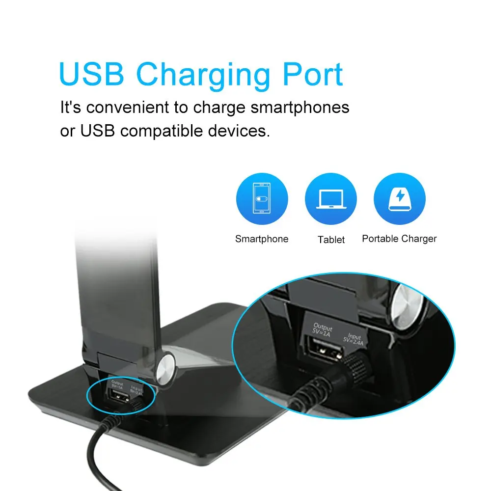 Офисная лампа с Usb зарядным портом, светодиодная настольная лампа с календарем и временем и будильником, для домашнего офисного освещения, сенсорное управление, 3 режима освещения