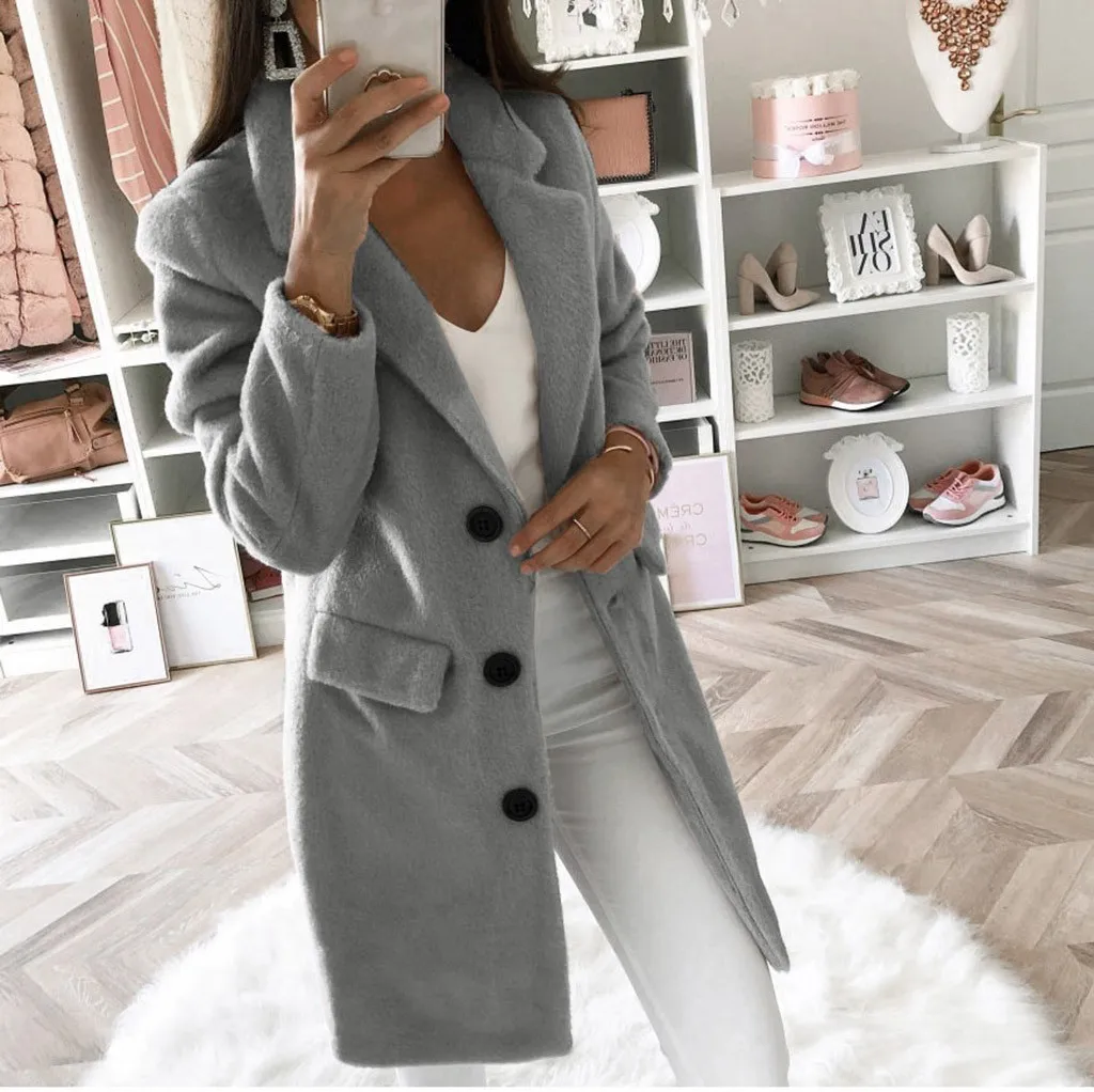 Women Artificial Wool Elegant Blend Coat Slim Female Long Coat Outerwear Jacket Autumn Spring Fashion Elegant Slim Coats Mujer 2