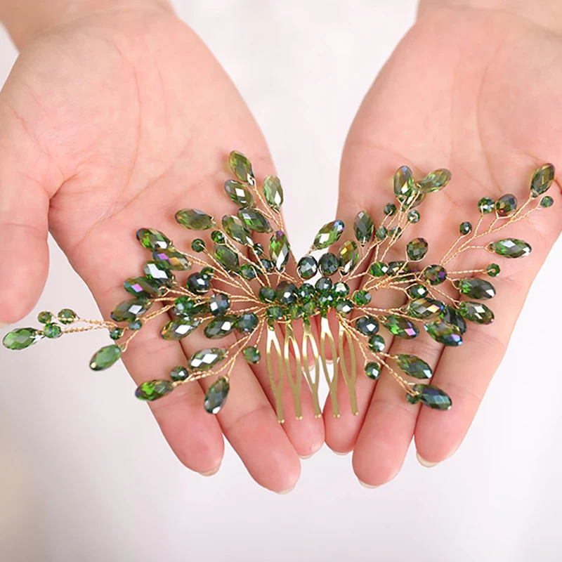 Bohemian Green Hair comb Purple Headpieces Blue Red Hair pins Crystal Jewelry tiara Wedding Bridal Accessories