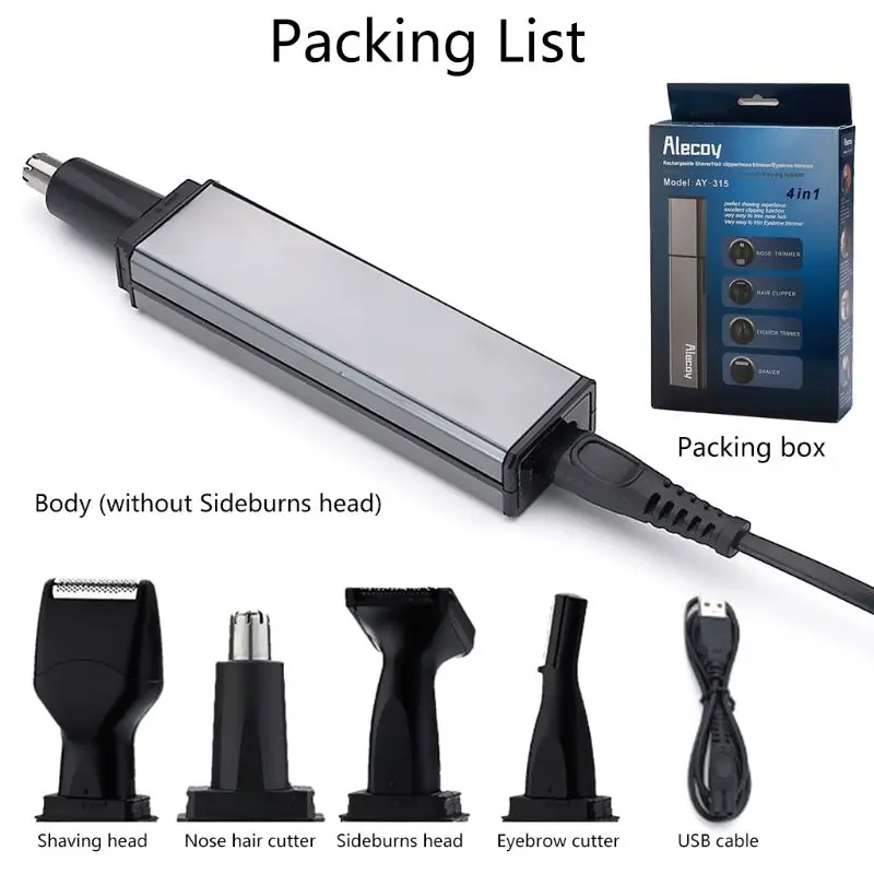 

4 in 1 Electric Nose Hair Trimmer Rechargeable Razor Ear Eyebrows Scraping Repair Tool Set
