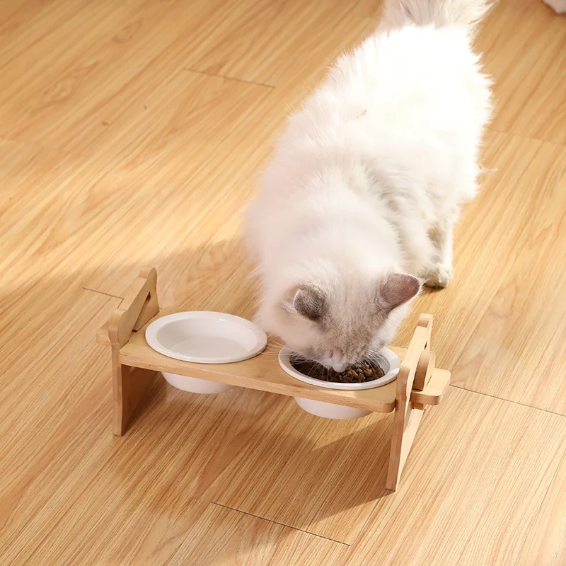 Wooden Neck Care Tilted Pet Food Bowl – Meowgicians™