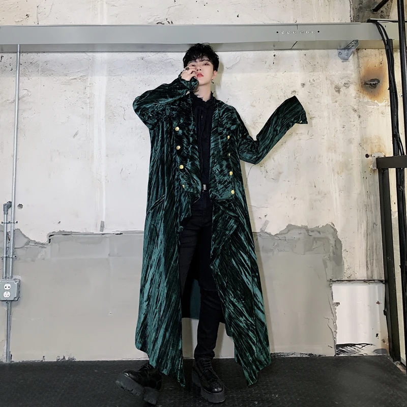 

Men Double Breasted Corduroy Irregular Long Trench Jacket Overcoat Male Vintage Gothic Cardigan Windbreaker Outerwear Coat