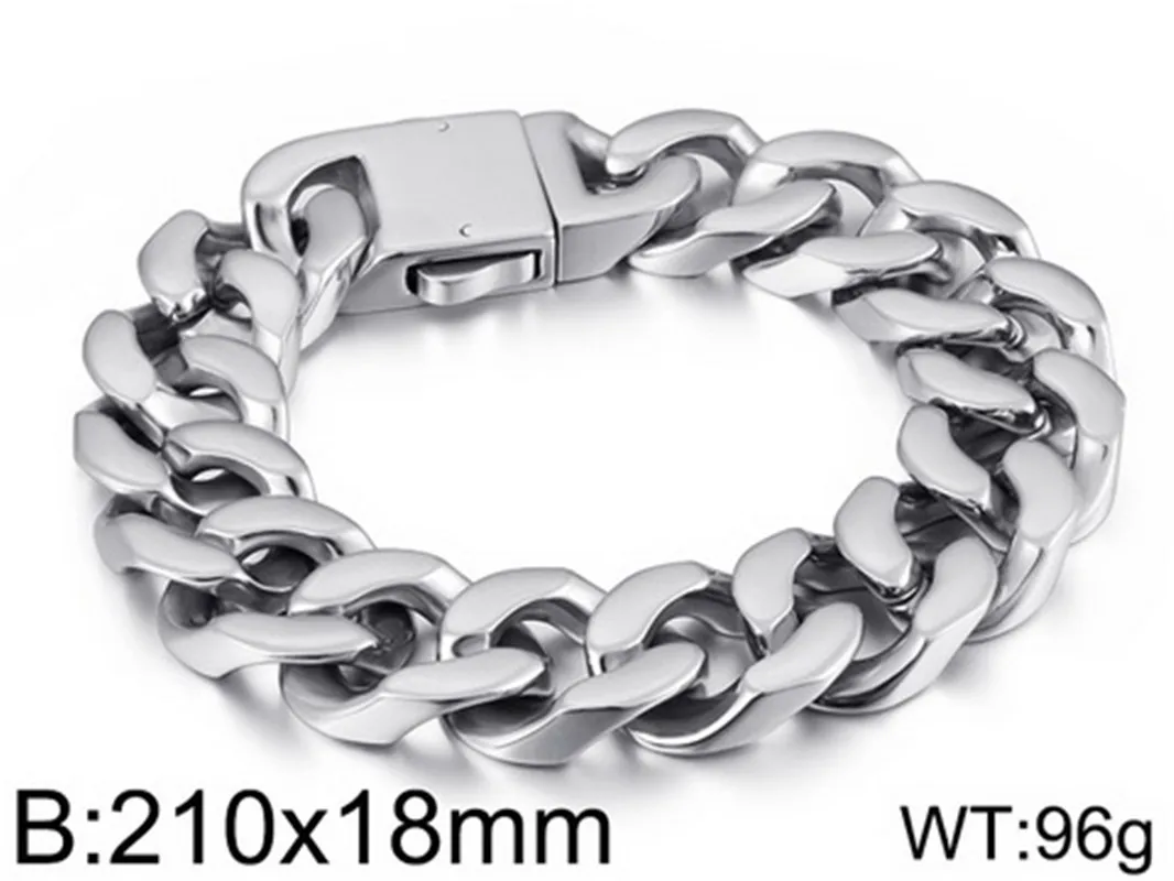 Кубинская цепочка, мужской браслет, 21 см, нержавеющая сталь, 18 мм, 13 мм, ширина, массивная цепочка, мужской браслет, ювелирные изделия