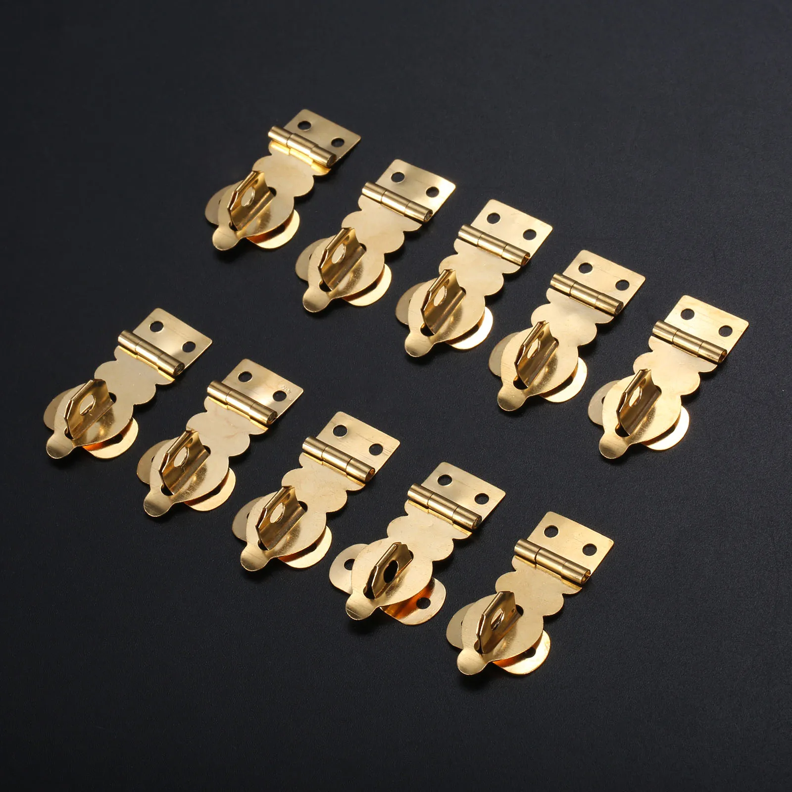 10Pcs Mini Brass Padlock Gold Hasp Buckles w/screws Wood Jewelry Box Locked Wine Gift Case Handbag 27*19mm Decor Golden Locks